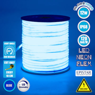 GloboStar Rezistentă la apă Bandă Neon Flex LED Alimentare 24V cu Lumină Albastru Lungime 1m și 120 LED-uri pe Metru