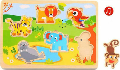 Wooden Kids Peg Puzzle Ζώα for 1+ Years 6pcs Tooky Toys