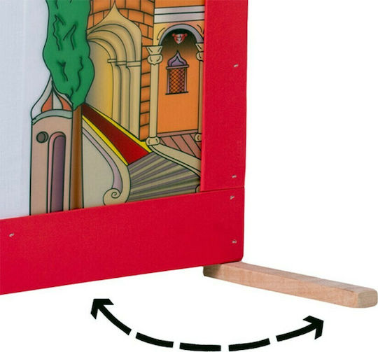 Afoi Kalantzi Shadow Theater Wooden Red Karagiozis Stage With Doors Saray and Hut