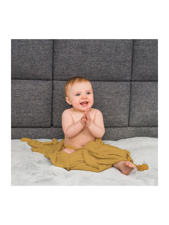 Babyono Κουβέρτα Αγκαλιάς & Λίκνου Πλεκτή Κίτρινη 75x100εκ.