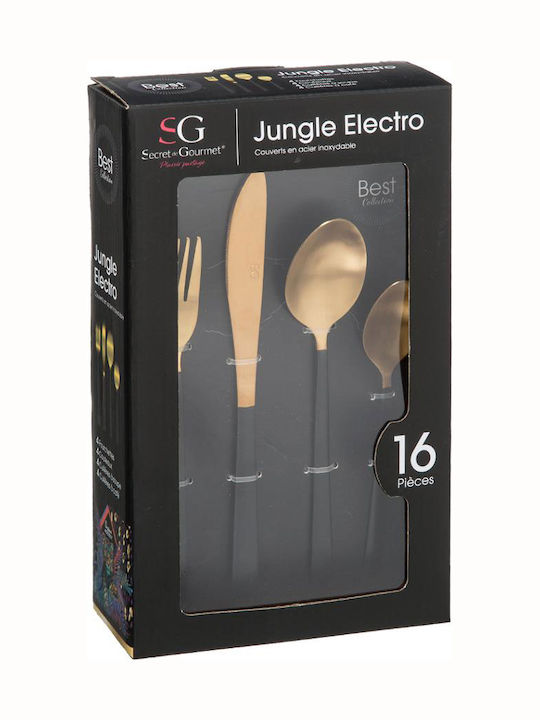 Spitishop 16-Piece Stainless Steel 18/10 Black Cutlery Set Jungle Electro