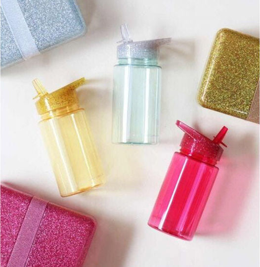 A Little Lovely Company Glitter Pink Kinderflasche Kunststoff mit Strohhalm Rosa 450ml