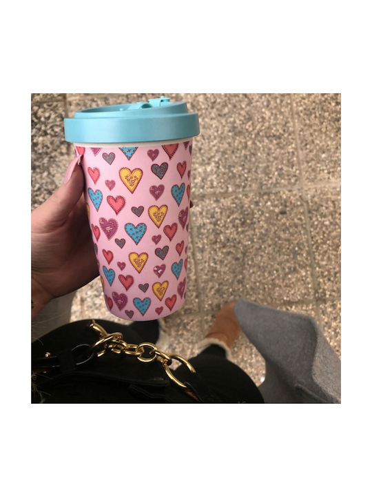 Woodway Candy Hearts Mug Bamboo with Lid Blue 500ml
