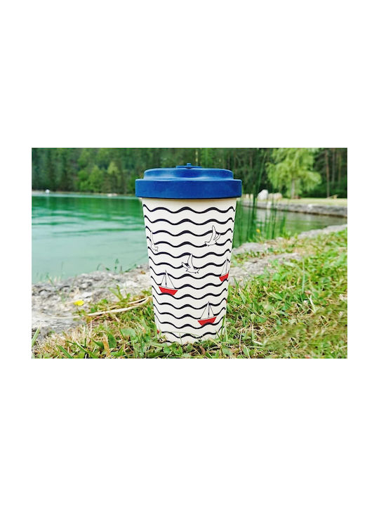 Woodway Summer Bamboo Cup with Lid Blue 500ml