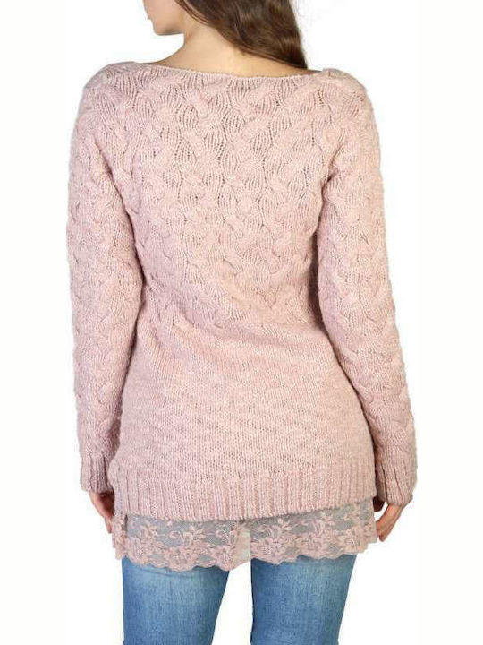 Yes Zee Women's Long Sleeve Pullover Wool with V Neck Pink