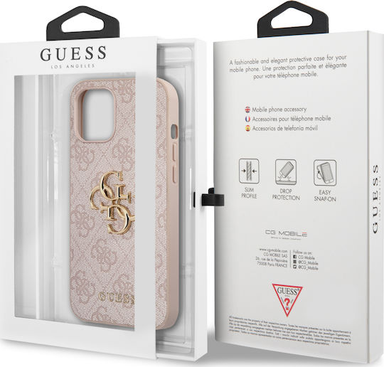 Guess Metal Logo Back Cover Πλαστικό Ροζ (iPhone 12 / 12 Pro)