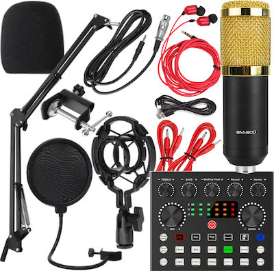 Condenser (Large Diaphragm) XLR Microphone BM-800 Mic Kit + V8S Shock Mounted/Clip On Mounting Voice in Gold Color