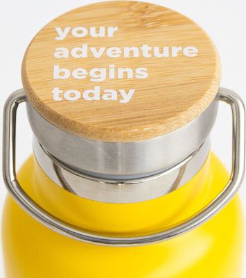 Miss Wood Let's Travel World Bottle Thermos Stainless Steel BPA Free Yellow 500ml with Loop