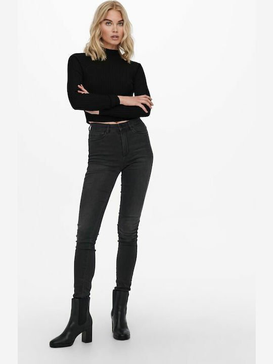 Ella Women's Crop Top Turtleneck Long Sleeve Black