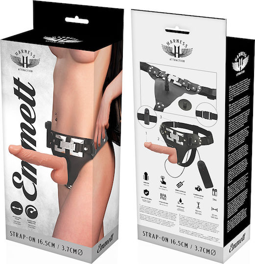 Harness Attraction Emmett Deluxe Vibrator Harness με Dildo 16.5cm στο χρώμα του δέρματος