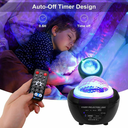 Led Παιδικό Φωτιστικό Projector Starry A με Προβολή Αστεριών Μαύρο