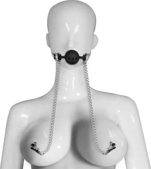 Lovetoy Ball Gag with Nipple Clamp BDSM Kit σε Ασημί Χρώμα