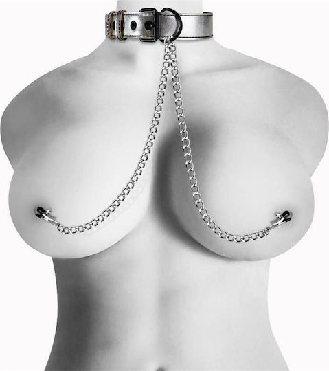 Lovetoy Collar with Nipple Clamps BDSM Kit σε Ασημί Χρώμα