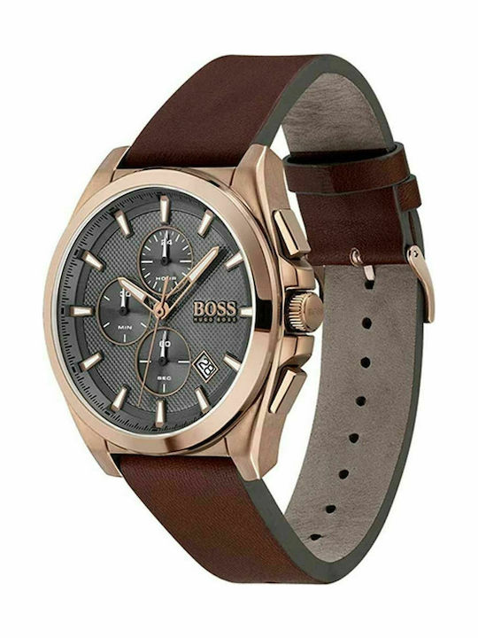 Boss Grandmaster Men's Watch 46mm Chronograph Battery with Brown Leather Strap