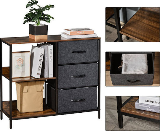 Wooden & Metallic Chest of Drawers with 3 Drawers Gray 80x29x71cm