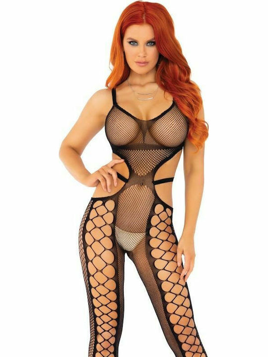 Leg Avenue 89253 Bodystocking Plasă Decupat Negru