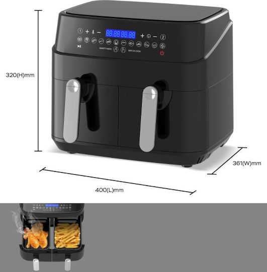 Turbotronic Air Fryer with Double Detachable Bucket 9lt Black TT-DAF5