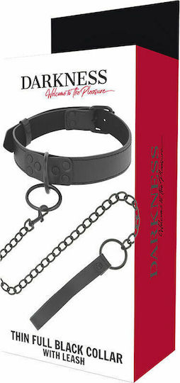 Darkness Thin Black Full Collar with Leash Κολάρο σε Μαύρο Χρώμα