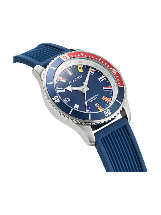 Nautica Pacific Beach Flags Watch Battery with Blue Rubber Strap