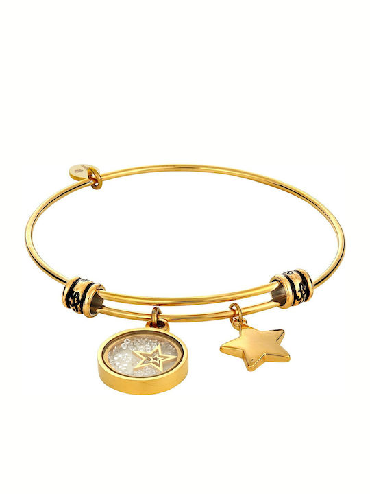 Natalie Gersa Stars Women's Bracelet Handcuffs from Stainless Steel Gold Plated with Zircon 21cm