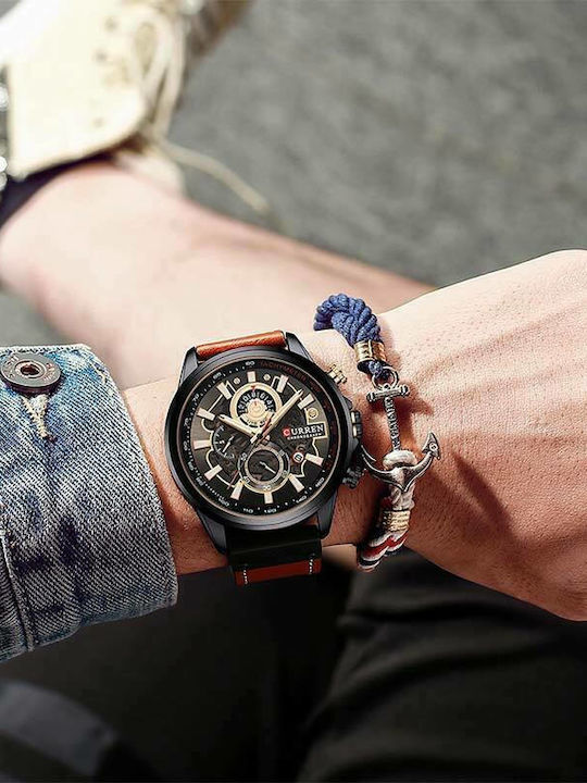 Curren Men's Watch 47mm Chronograph Battery with Orange Leather Strap