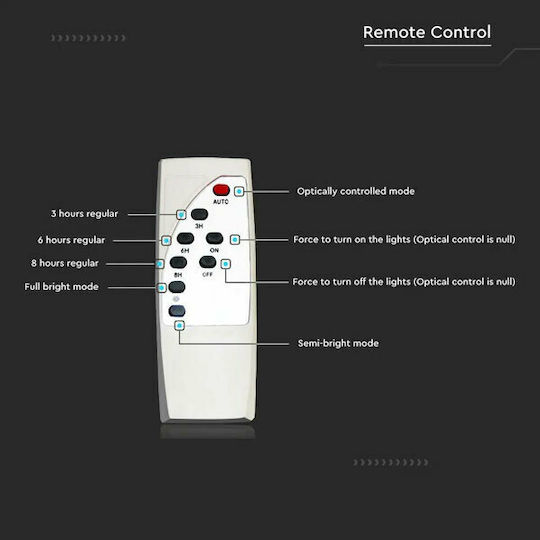V-TAC Соларна Светлина Улична 50W 3000лм Студено бяло 6000К с Дистанционно Управление IP65