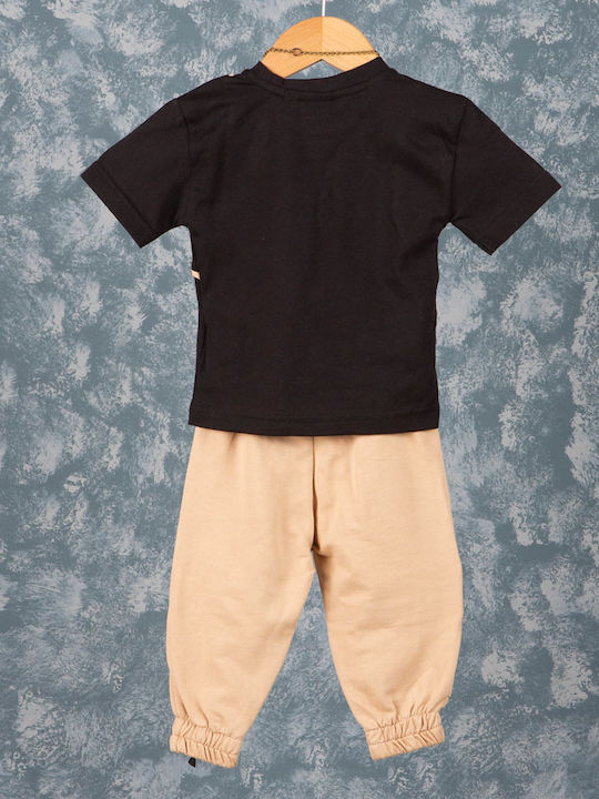 Baby t-shirt set with chain and sweatpants black-beige (6-24 months)