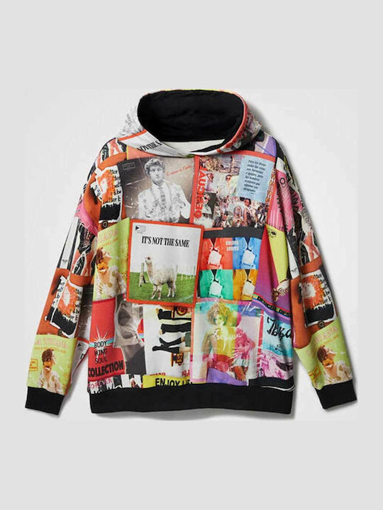 Mix Post Cards Long Women's Sweatshirt Hooded Multicolour