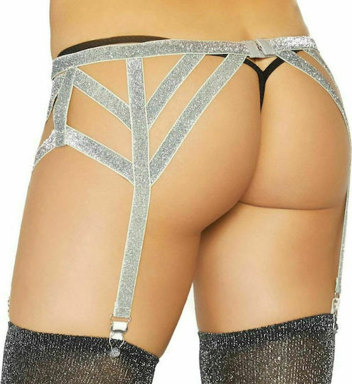 Leg Avenue Lurex Elastic Garter Belt Ζαρτιέρες Γκρι