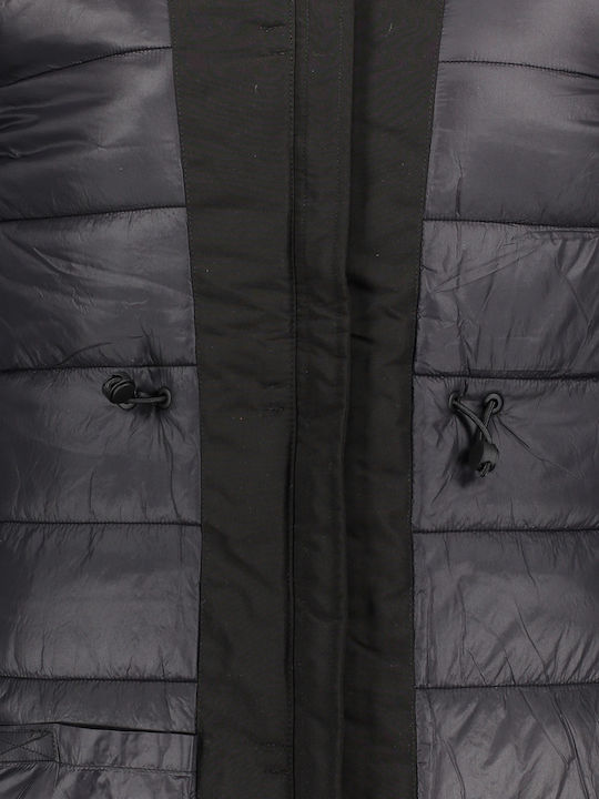 Everest Lang Damen Parka Jacke mit pelziger Kapuze für Winter Schwarz