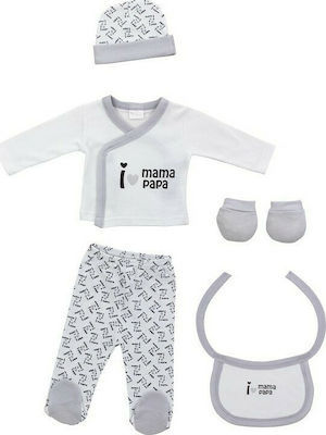 Interbaby Σετ Ρούχων Νεογέννητου "I Love Mama Papa " για Αγόρι Grey για 0-6 μηνών 5τμχ
