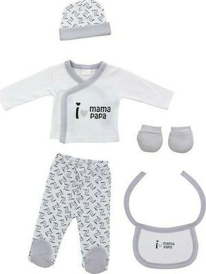 Interbaby Комплект дрехи за новородено I Love Mama Papa за момче Grey за 0-6 месеци 5бр