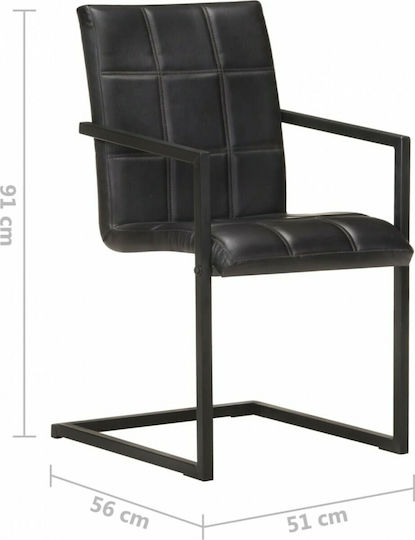 Cantilever Dining Room Genuine Leather Armchair Black 51x56x91cm 2pcs