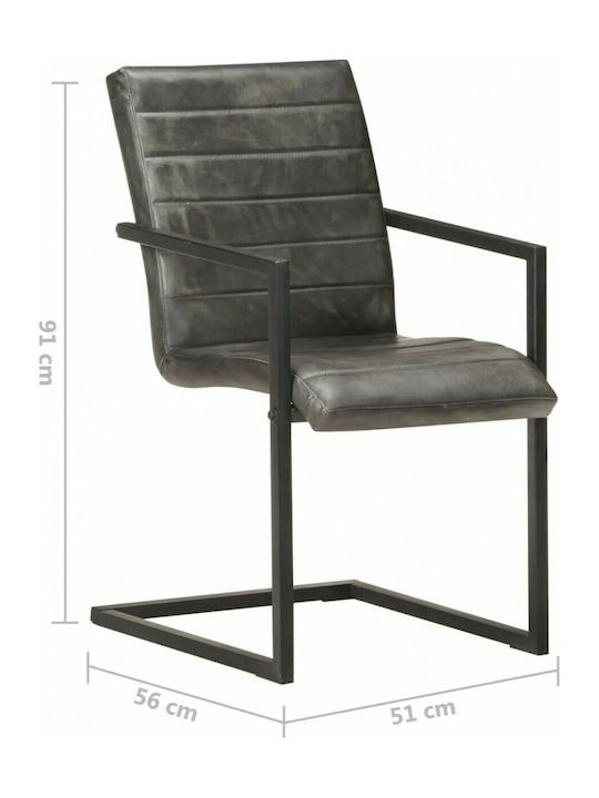 Cantilever Dining Room Genuine Leather Chair Grey 51x56x91cm 2pcs