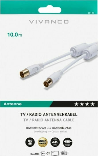 Vivanco Καλώδιο Κεραίας Coax male - Coax female Λευκό 10m (48123)