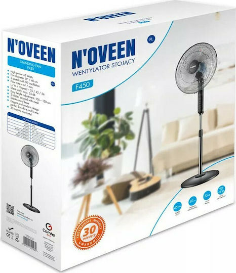 N'Oveen Pedestal Fan 45W 40cm Diameter Black