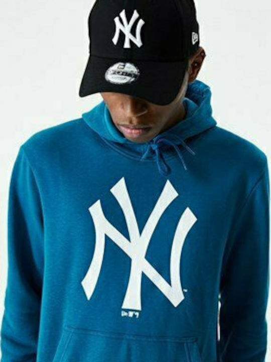 New Era New York Yankees Team Men's Sweatshirt with Hood and Pockets Petrol Blue