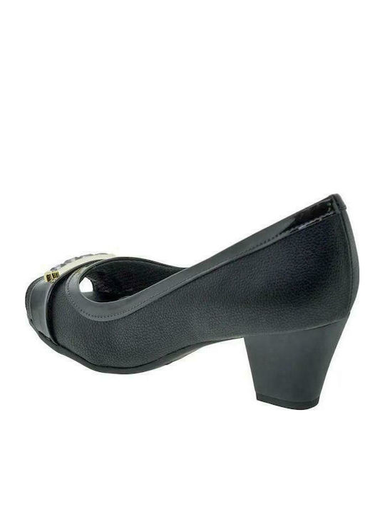 Piccadilly Anatomic Leather Peep Toe Black Medium Heels