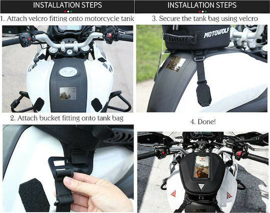 Motowolf Motorcycle Tank Bag with Straps with Mobile Phone Case Black 6lt