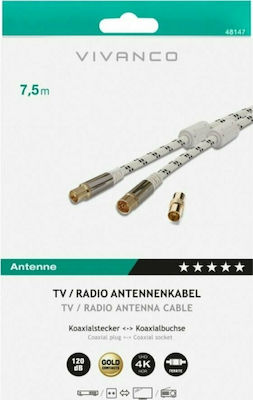 Vivanco Cablu Antenă Coaxial de sex masculin - Coaxial de sex feminin Alb 7.5m (48147)