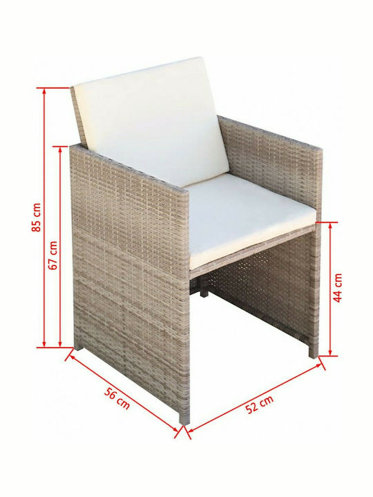 vidaXL Outdoor Chair Rattan Beige / Cream with Cushion 2 Pieces 52x56x85cm