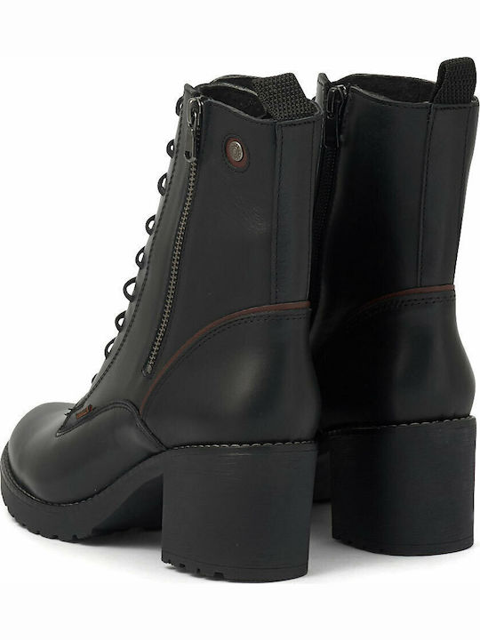Leather Women's Ankle Boots with Medium Heel Black