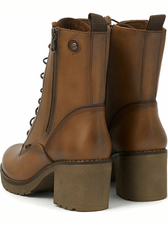 Leather Women's Ankle Boots with Medium Heel Tabac Brown