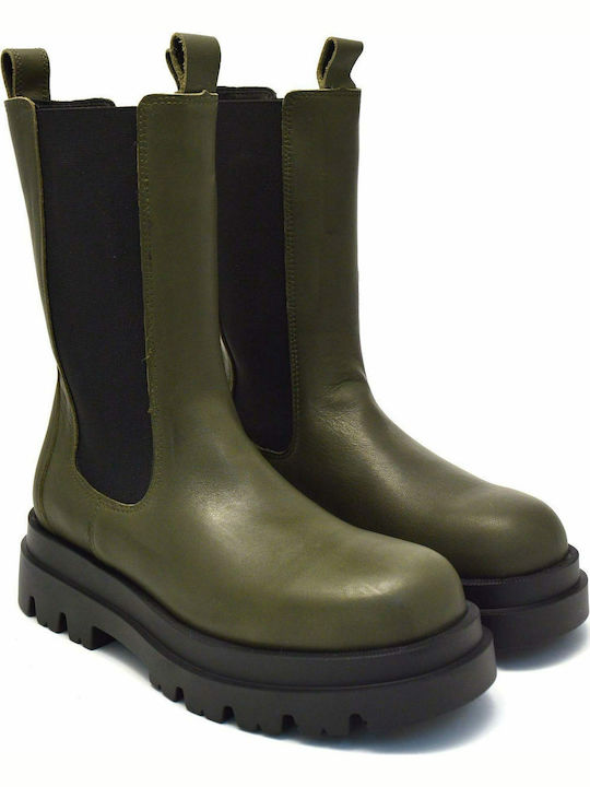 Leather Women's Chelsea Boots Green