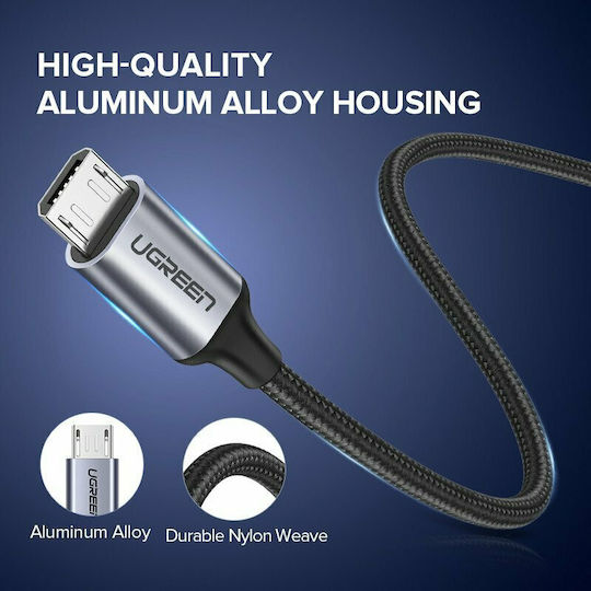 Ugreen Braided USB 2.0 to micro USB Cable Μαύρο 1.5m (60147)