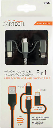 Cartech Braided USB to Lightning / Type-C / micro USB 1m Cable (29612)