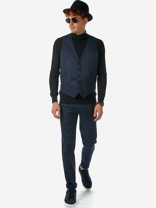 Pantaloni Chino Elastic cu Croială Slim Marine