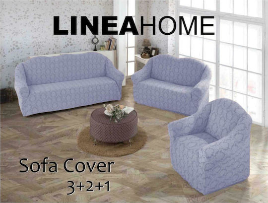 Linea Home Baroque Set Elastic Living Room Covers Ecru