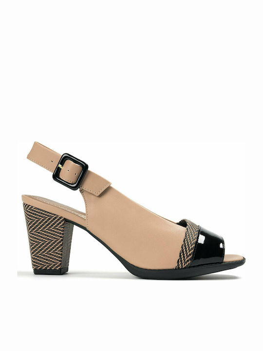 Piccadilly Peeptoe Pumps mit Riemchen & Chunky hoher Absatz Beige