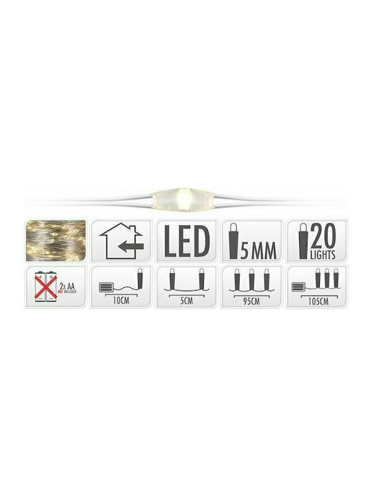 20 Lichterketten LED 1m. Warmes Weiß Batterie in Zeichenfolge 1Stück